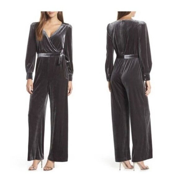 Eliza J Womens Velvet Jumpsuit‎ 6 Gray Formal Holiday Dressy Special Occasion - Picture 1 of 14